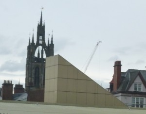 Newcastle Cathedral from train